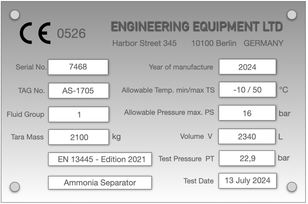 Fabrikschild für Druckgeräte